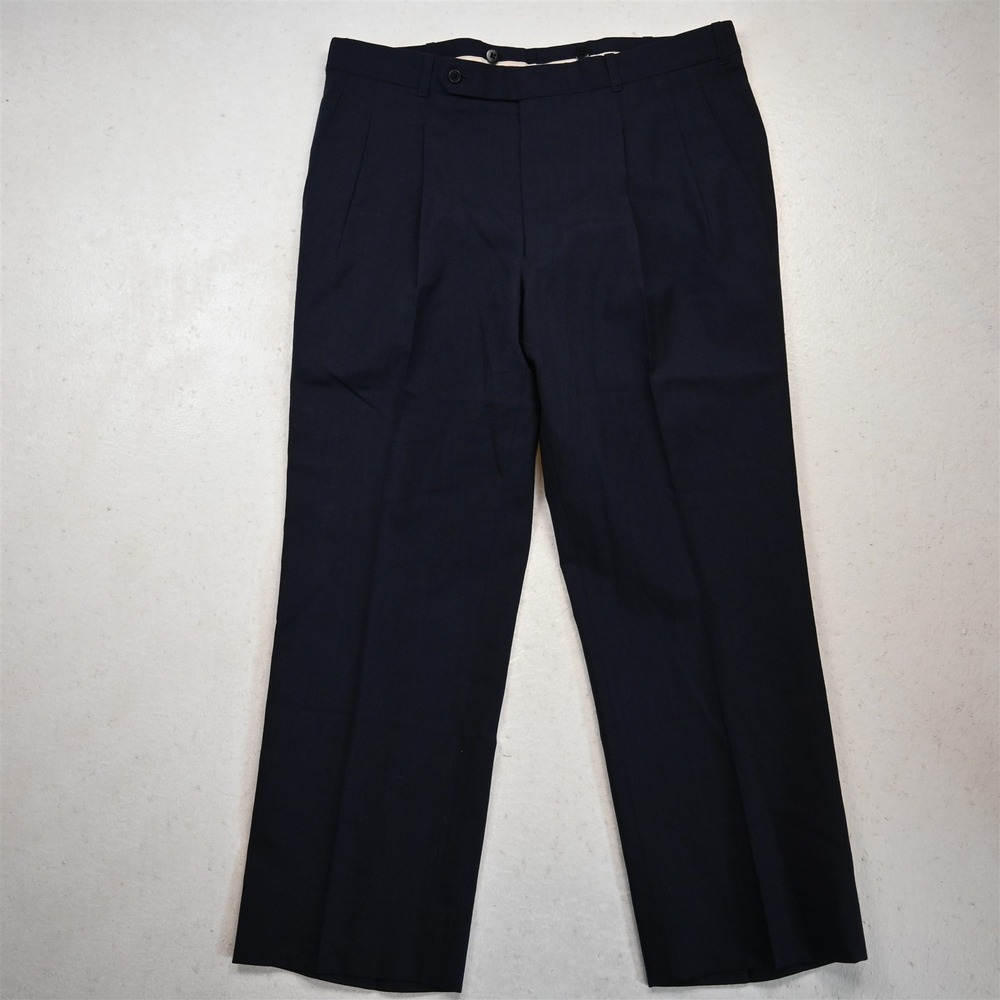 Vtg Bespoke 38x29 Blue 100%‎ Wool Pleated Classic Dress Mens Pants